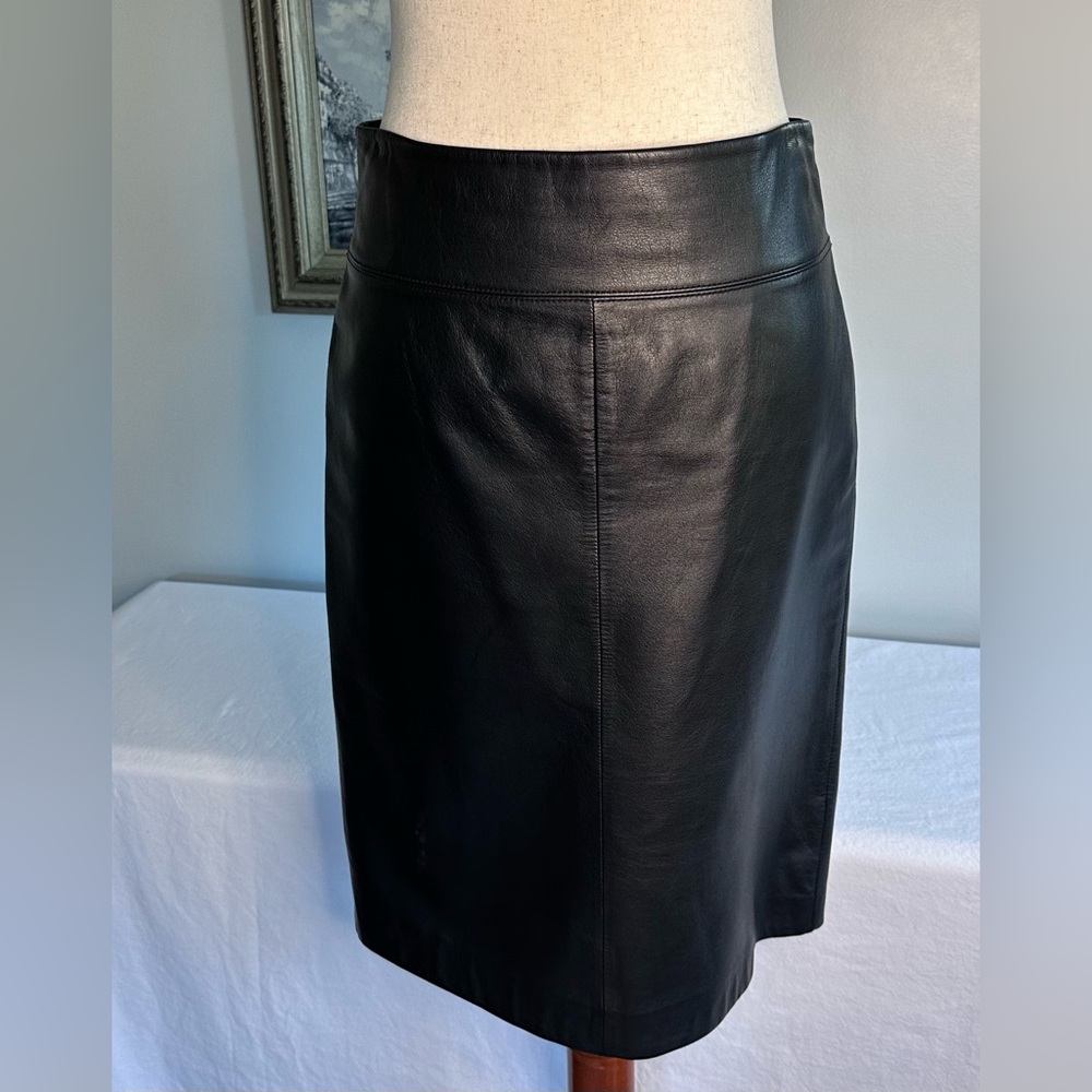 Ralph Lauren Leather Pencil Miniskirt Black Leather Plaid Label SZ 4